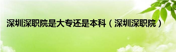 深圳深职院是大专还是本科（深圳深职院）