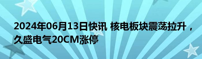 2024年06月13日快讯 核电板块震荡拉升，久盛电气20CM涨停