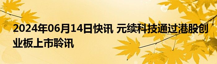 2024年06月14日快讯 元续科技通过港股创业板上市聆讯