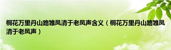 桐花万里丹山路雏凤清于老凤声含义（桐花万里丹山路雏凤清于老凤声）