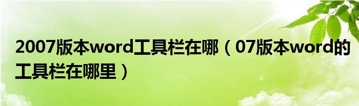 2007版本word工具栏在哪（07版本word的工具栏在哪里）