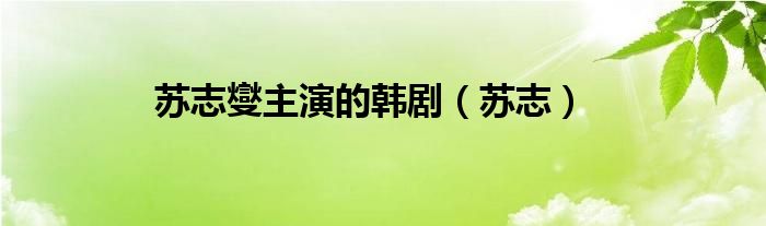 苏志燮主演的韩剧（苏志）