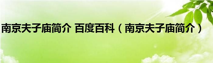 南京夫子庙简介 百度百科（南京夫子庙简介）