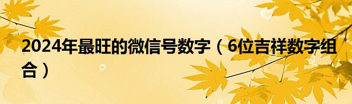 2024年最旺的微信号数字（6位吉祥数字组合）