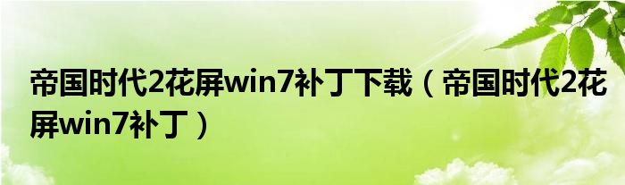 帝国时代2花屏win7补丁下载（帝国时代2花屏win7补丁）