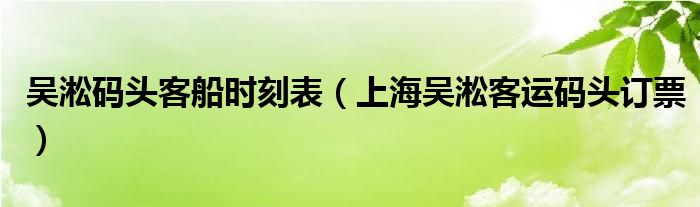 吴淞码头客船时刻表（上海吴淞客运码头订票）