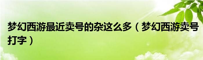 梦幻西游最近卖号的杂这么多（梦幻西游卖号打字）