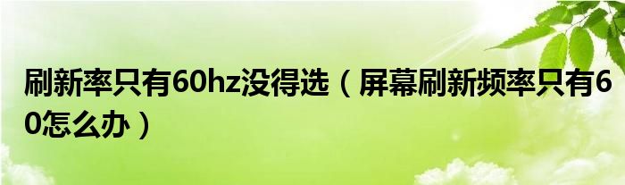 刷新率只有60hz没得选（屏幕刷新频率只有60怎么办）