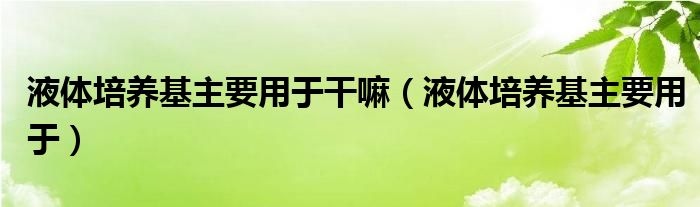 液体培养基主要用于干嘛（液体培养基主要用于）