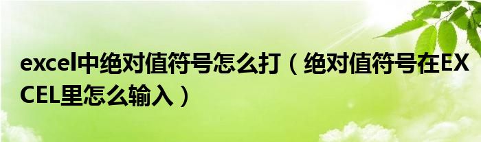 excel中绝对值符号怎么打（绝对值符号在EXCEL里怎么输入）