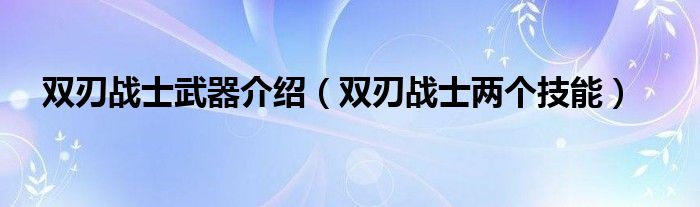 双刃战士武器介绍（双刃战士两个技能）