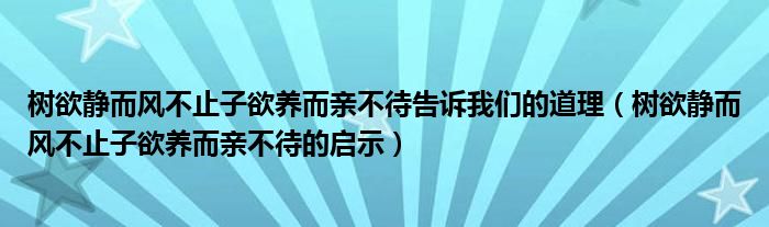 树欲静而风不止子欲养而亲不待告诉我们的道理（树欲静而风不止子欲养而亲不待的启示）