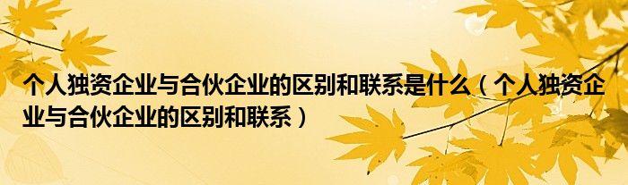 个人独资企业与合伙企业的区别和联系是什么（个人独资企业与合伙企业的区别和联系）