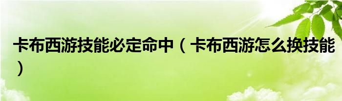 卡布西游技能必定命中（卡布西游怎么换技能）