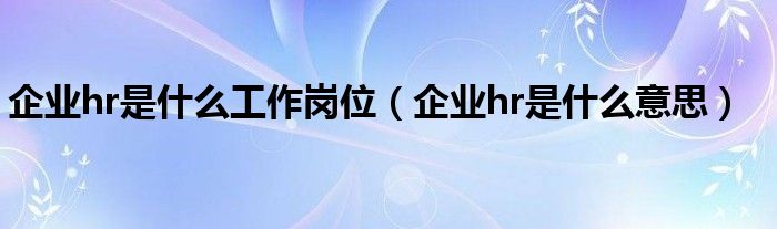 企业hr是什么工作岗位（企业hr是什么意思）