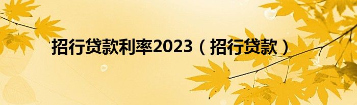 招行贷款利率2023（招行贷款）