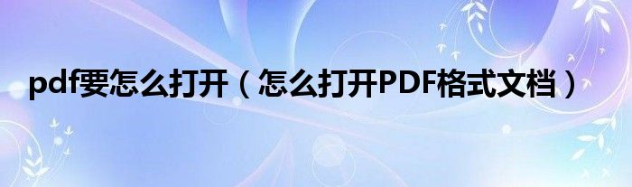 pdf要怎么打开（怎么打开PDF格式文档）