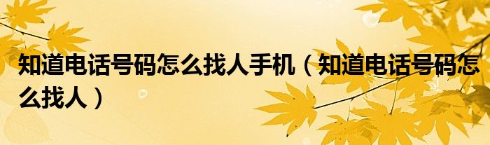 知道电话号码怎么找人手机（知道电话号码怎么找人）