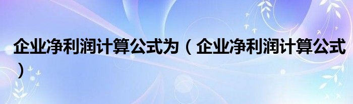 企业净利润计算公式为（企业净利润计算公式）