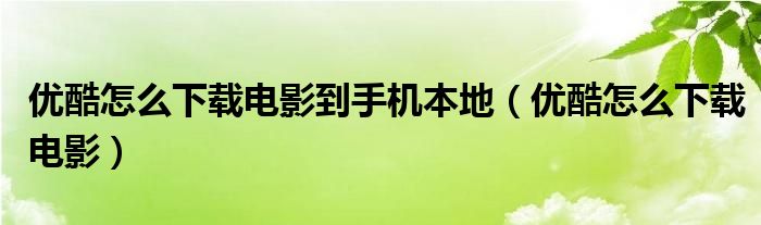 优酷怎么下载电影到手机本地（优酷怎么下载电影）