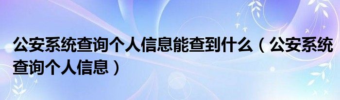 公安系统查询个人信息能查到什么（公安系统查询个人信息）