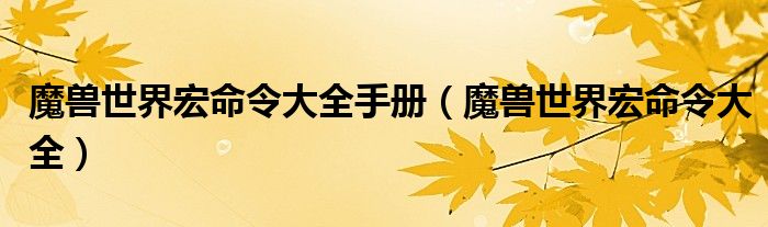 魔兽世界宏命令大全手册（魔兽世界宏命令大全）