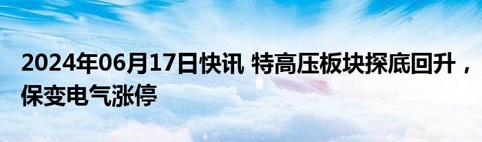 2024年06月17日快讯 特高压板块探底回升，保变电气涨停