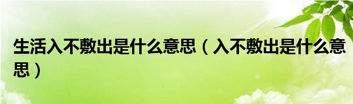 生活入不敷出是什么意思（入不敷出是什么意思）