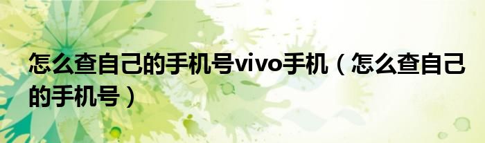 怎么查自己的手机号vivo手机（怎么查自己的手机号）