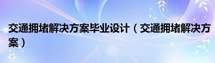 交通拥堵解决方案毕业设计（交通拥堵解决方案）