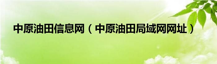 中原油田信息网（中原油田局域网网址）