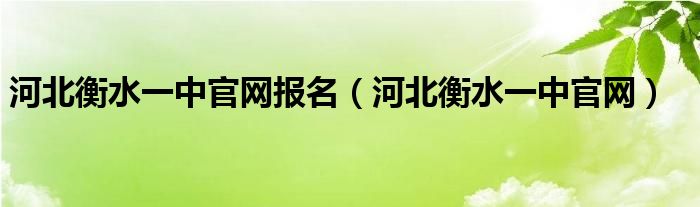 河北衡水一中官网报名（河北衡水一中官网）