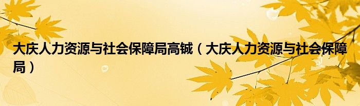 大庆人力资源与社会保障局高铖（大庆人力资源与社会保障局）