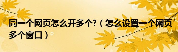 同一个网页怎么开多个?（怎么设置一个网页多个窗口）