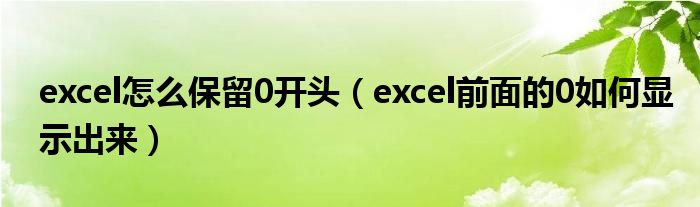 excel怎么保留0开头（excel前面的0如何显示出来）