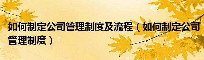 如何制定公司管理制度及流程（如何制定公司管理制度）