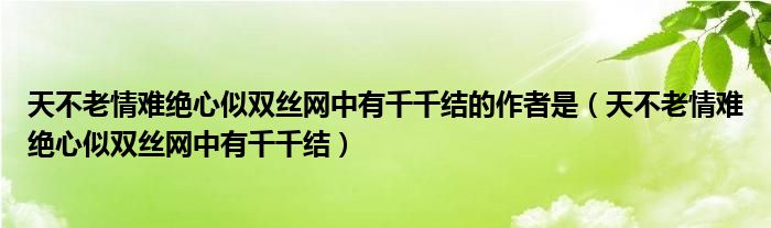 天不老情难绝心似双丝网中有千千结的作者是（天不老情难绝心似双丝网中有千千结）