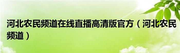 河北农民频道在线直播高清版官方（河北农民频道）