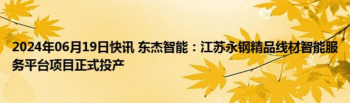 2024年06月19日快讯 东杰智能：江苏永钢精品线材智能服务平台项目正式投产