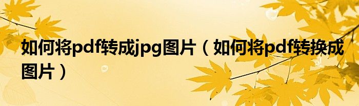 如何将pdf转成jpg图片（如何将pdf转换成图片）