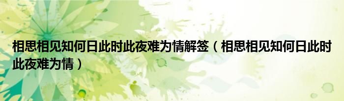 相思相见知何日此时此夜难为情解签（相思相见知何日此时此夜难为情）