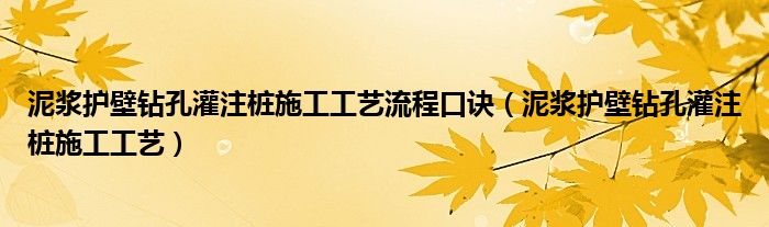 泥浆护壁钻孔灌注桩施工工艺流程口诀（泥浆护壁钻孔灌注桩施工工艺）