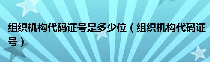 组织机构代码证号是多少位（组织机构代码证号）