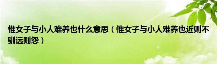 惟女子与小人难养也什么意思（惟女子与小人难养也近则不驯远则怨）