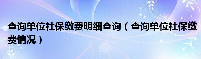 查询单位社保缴费明细查询（查询单位社保缴费情况）