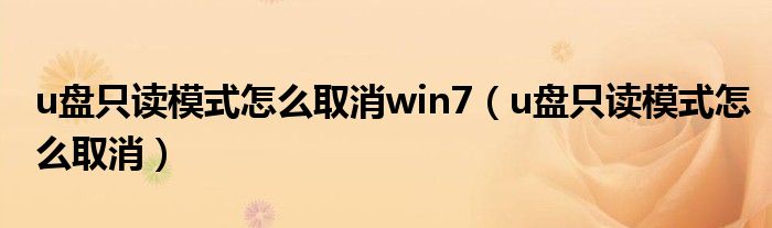 u盘只读模式怎么取消win7（u盘只读模式怎么取消）