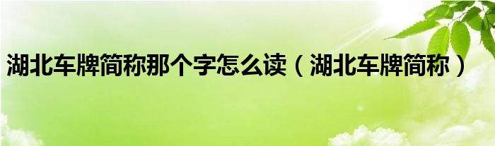 湖北车牌简称那个字怎么读（湖北车牌简称）