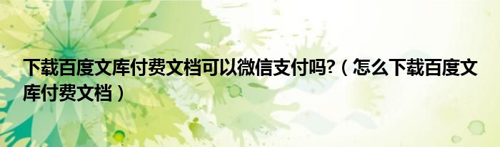 下载百度文库付费文档可以微信支付吗?（怎么下载百度文库付费文档）