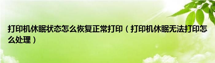 打印机休眠状态怎么恢复正常打印（打印机休眠无法打印怎么处理）