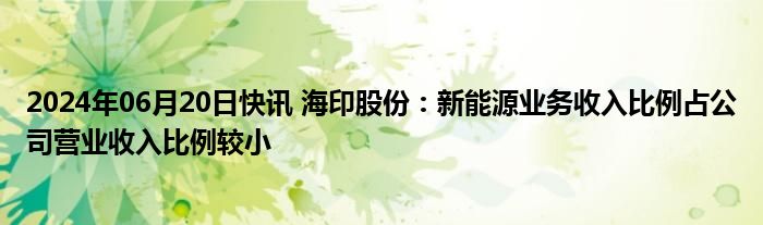 2024年06月20日快讯 海印股份：新能源业务收入比例占公司营业收入比例较小